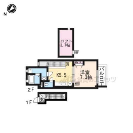 シダーコンフォール弐番館(1DK/2階)の間取り写真