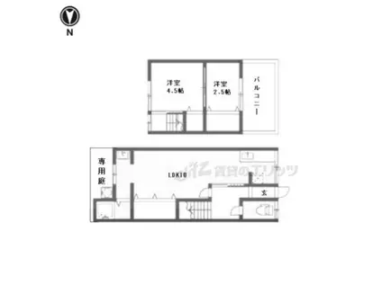 京都市烏丸線 北山駅(京都) バス乗車時間：11分 旭ヶ丘バス停で下車 徒歩4分 2階建 築61年(3K)の間取り写真