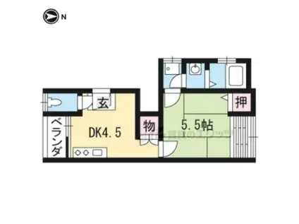 ツインハイツ乾(1DK/1階)の間取り写真