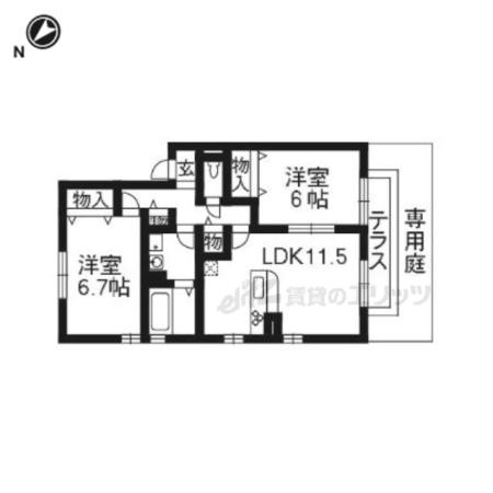 リビングタウン相楽B棟(2LDK/1階)の間取り写真