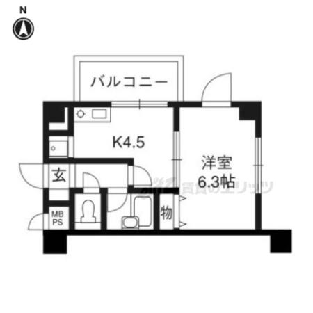 ライオンズマンション五条大宮第2(1DK/4階)の間取り写真