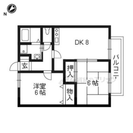 ラビルヌーヴ桂(2LDK/2階)の間取り写真