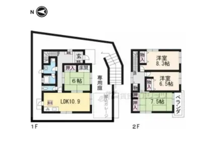 奈良線 城陽駅 徒歩18分 2階建 築38年(4LDK)の間取り写真