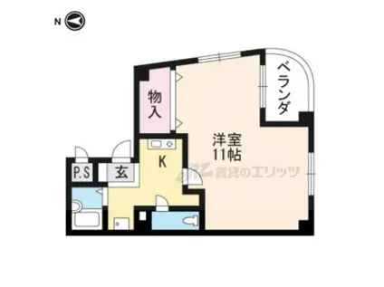 レイク中央(1K/2階)の間取り写真