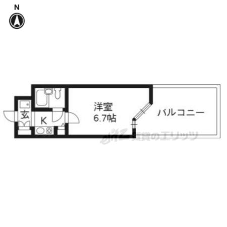 DETOM-1伏見(1K/1階)の間取り写真