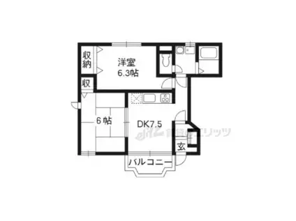 カルフール(2DK/1階)の間取り写真