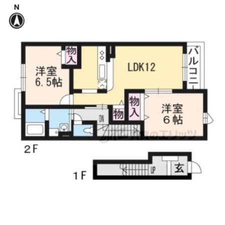 レインボー宝積(2LDK/2階)の間取り写真
