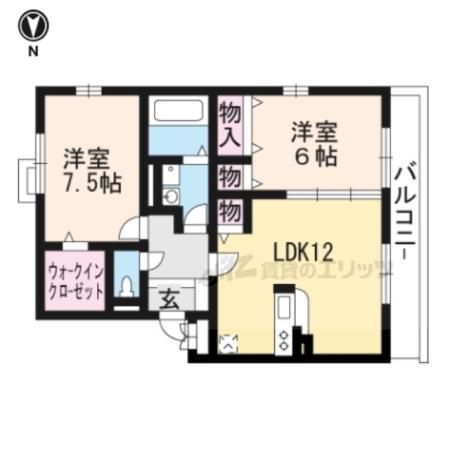 レークタウンB棟(2LDK/1階)の間取り写真