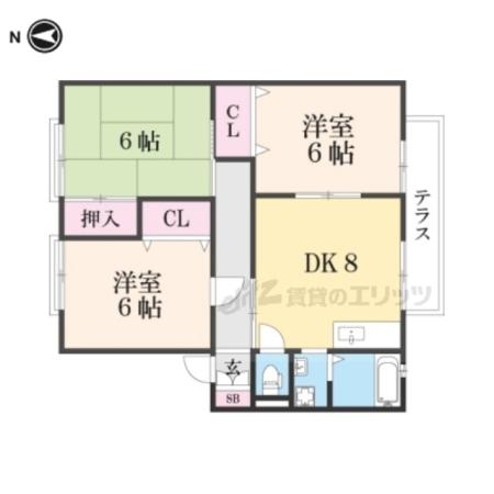 ファミール中B棟(3DK/2階)の間取り写真