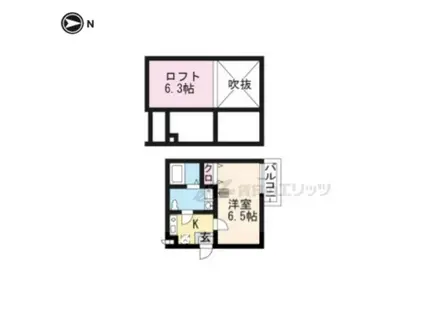 ベルビュー深草(1K/2階)の間取り写真