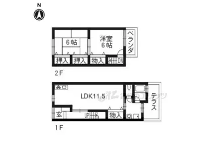 阪急電鉄京都線 洛西口駅 徒歩55分 2階建 築55年(2LDK)の間取り写真