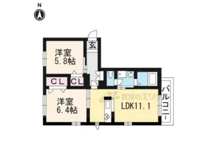 BELLEMAISON 祥鳥橋(2LDK/2階)の間取り写真