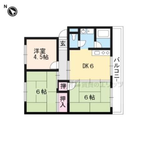 ハイツ清涼(3DK/4階)の間取り写真