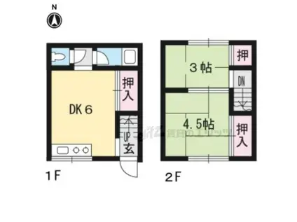 京都市烏丸線 北山駅(京都) 徒歩13分 3階建 築57年(2DK)の間取り写真
