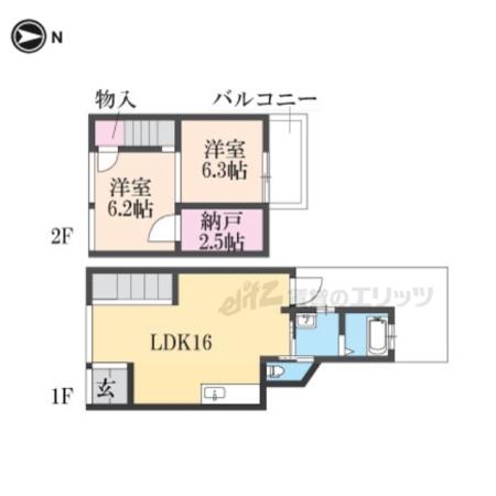阪急電鉄京都線 大宮駅(京都) 徒歩7分 2階建 築127年(2LDK)の間取り写真