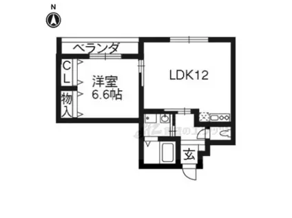 ルィエ花屋町(1LDK/1階)の間取り写真