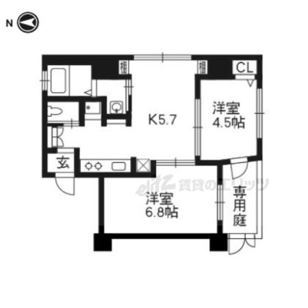 プリオーレ京都駅前(2DK/1階)の間取り写真