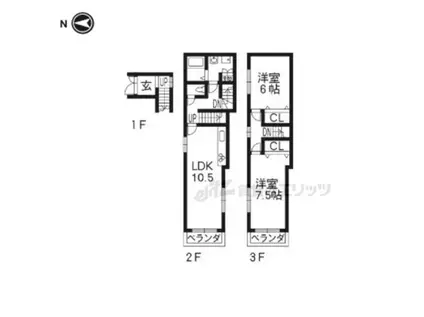 京都市烏丸線 今出川駅 徒歩3分 3階建 築28年(2LDK)の間取り写真