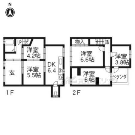 山陰本線 円町駅 徒歩8分 2階建 築60年(5DK)の間取り写真