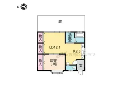 叡山電鉄 八幡前駅(京都) 徒歩5分 1階建 築47年(1LDK)の間取り写真