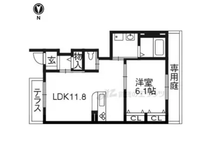 ラフォーレ山科(1LDK/1階)の間取り写真