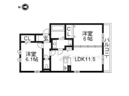 レジウム嵯峨(2LDK/1階)の間取り写真