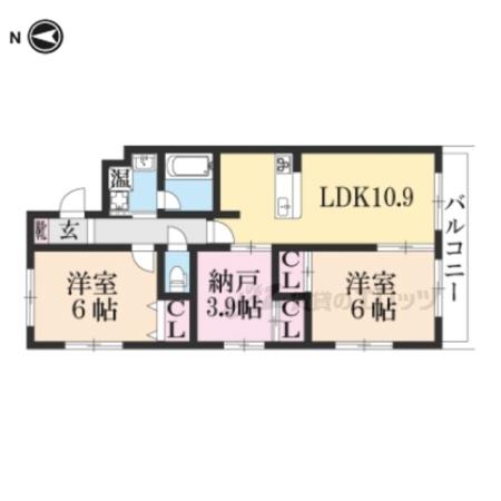 エクラン二条城(2LDK/4階)の間取り写真