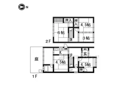 京都市烏丸線 松ケ崎駅(京都) 徒歩19分 2階建 築62年(5K)の間取り写真