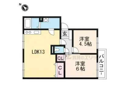 ベルヴェデールIMAI(2LDK/2階)の間取り写真