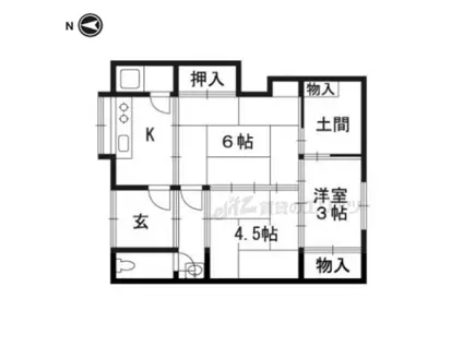 湖西線 大津京駅 徒歩13分 1階建 築77年(3K)の間取り写真