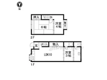 近鉄京都線 久津川駅 徒歩13分 2階建 築60年(3LDK)の間取り写真