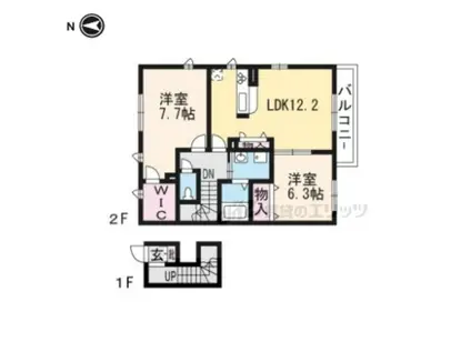 シャーメゾン下植野(2LDK/2階)の間取り写真