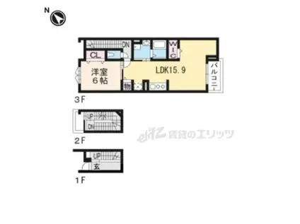 BLISS(1LDK/3階)の間取り写真