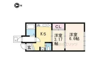 山陰本線 丹波口駅 徒歩7分 1階建 築55年(2K)の間取り写真