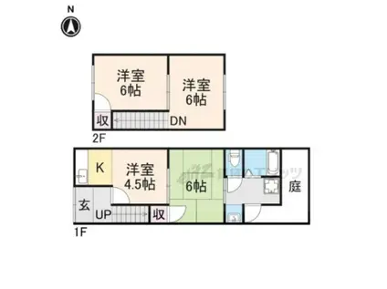 山陰本線 太秦駅(ＪＲ) 徒歩12分 2階建 築97年(4K)の間取り写真