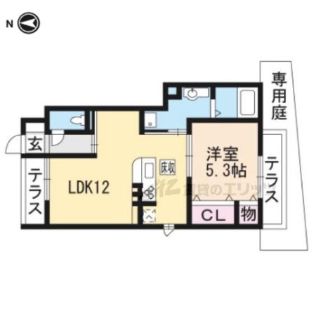 プリマベーラ綾(1LDK/1階)の間取り写真