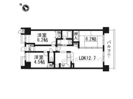 ライオンズマンション宇治第二(3LDK/4階)の間取り写真