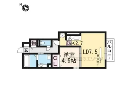 ボナール・ヴィーブル(1LDK/1階)の間取り写真