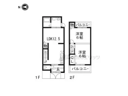 京都市東西線 椥辻駅 徒歩11分 2階建 築45年(2LDK)の間取り写真