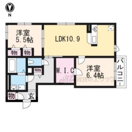 シャーメゾン嵯峨広沢(2LDK/1階)の間取り写真