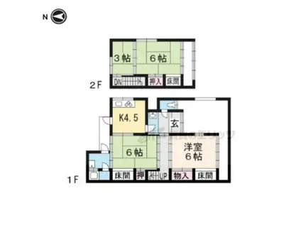 京福北野線 等持院・立命館大学衣笠キャンパス前駅 徒歩5分 2階建 築39年(4DK)の間取り写真