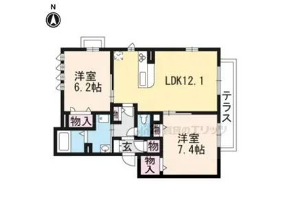 アリスティオ椥辻(2LDK/2階)の間取り写真