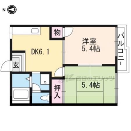 タウニィほととぎす亀岡(2DK/2階)の間取り写真