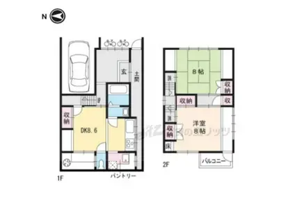 京阪電気鉄道鴨東線 出町柳駅 徒歩8分 2階建 築57年(2LDK)の間取り写真