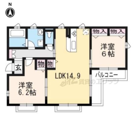 京都市烏丸線 丸太町駅(京都市営) 徒歩5分 3階建 築9年(2LDK/2階)の間取り写真