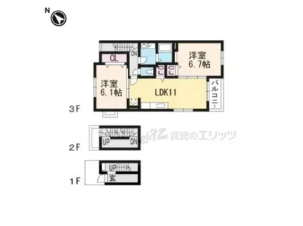 ベストウォール篠原(2LDK/3階)の間取り写真
