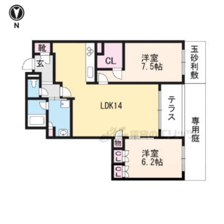 京阪電気鉄道鴨東線 神宮丸太町駅 徒歩12分 3階建 築9年(2LDK/1階)の間取り写真