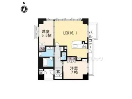 グラン・リソシエ京都下鴨北山(2LDK/4階)の間取り写真