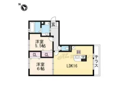 クレアシオンコート B(2LDK/1階)の間取り写真