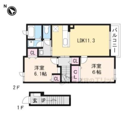 LAKE ウエスト 西の湖(2LDK/2階)の間取り写真